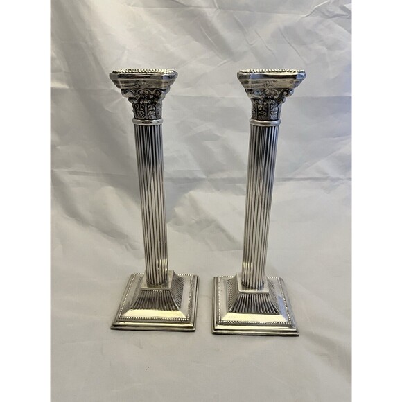 F.B. Rogers Silver Company Silver Plate Candlestick Pair Corinthian Columns VTG - Picture 1 of 11